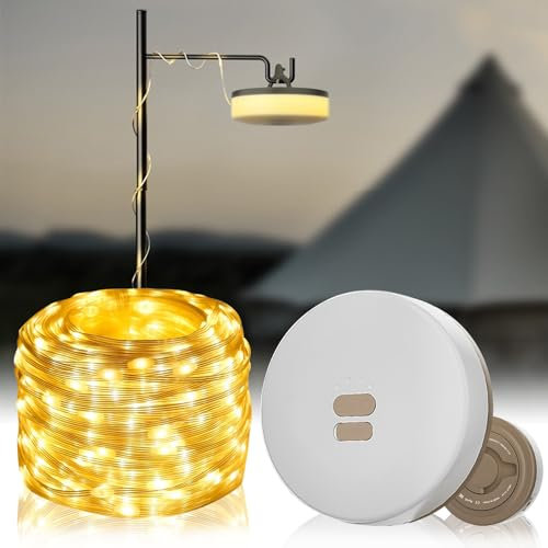 Camping Lichterkette Aufrollbar, Multifunktionale Lichterkette 10m Wiederaufladbare USB LED Camping Lichterkette, Wasserdicht Camping Lampe, Lichterketten Außen Für Camping Hof Dekor (10M Gelb)