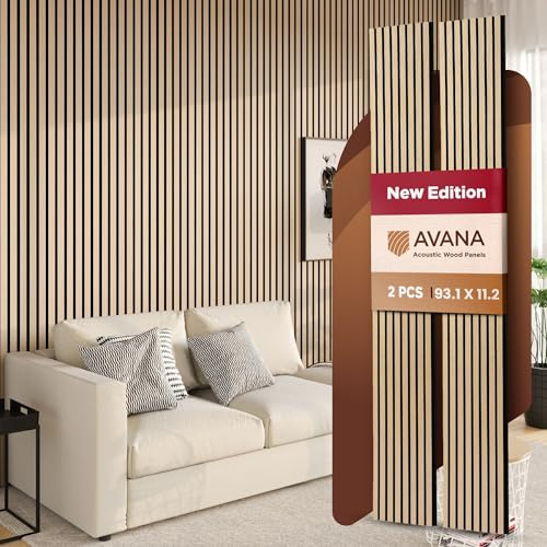 Avana Acoustic Wood Wall Panels – 93.2x11.25 Inch Panels – Fits 94x12 Layout – White Oak Acoustic Panels 2 PCs – Wall Panels for Interior Wall Decor for Homes, Offices – Design Wood Panels for Wall