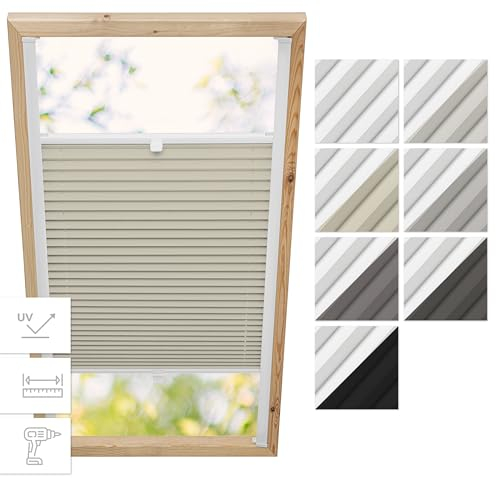 Estika Dachfenster Verdunkelung, Thermo Plisseerollo mit Bohren für Fakro Fenster - Modell: 66/98 - Stofffarbe: Blackout Creme-Weiß - Dachfenster Rollo, Fensterrollo innen, Fenster plissee