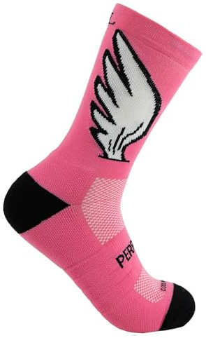 PERRO LOCO CLOTHES RUNNING socks with wings for men and women. Anti-Blister, Anti-Odor, Compression, Seamless, Fun, Funky Colors. (UK, Numeric, 11.5, 14, Regular, Regular, Pink)