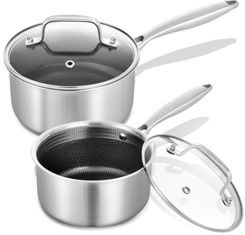 LOLYKITCH Hybrid Tri-Ply Stainless Steel Non-Stick Saucepan Set of 2,1.5QT & 2.5QT Sauce Pots,Induction Pots and Pans Set,Heavy Duty and Oven Safe.