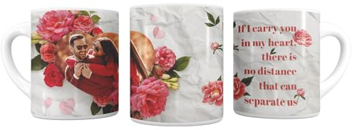 lepni.me Personalised Mug with Your Own Name Photo Text or Initial | Custom Ceramic Cup for Coffee Tea | Birthday Gift with Heart (White Ceramic, Heart of Roses)