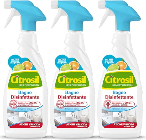 Citrosil Sgrassatore Bagno Disinfettante, Azione Virucida Completa, Elimina Fino al 99,9% di Virus e Batteri, Essenze di Agrumi, 650 ml x 3 Confezioni