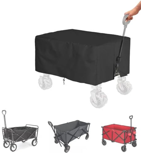 COOSOO Folding Garden Trolley Cover, Push Pull Beach Wagons Cart Cover, 600D Heavy-Duty Fabric Outdoor Waterproof Dustproof UV Resistant Hand Push Portable Trolley Cart Canopy Accessories