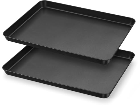 Homikit Nonstick Baking Tray Set of 2, Carbon Steel Oven Baking Sheet Pan | Black Non-stick Coating, 40.3x30.5x2.5cm Professional for Pizza Biscuit Roasting Serving, Healthy & Sturdy, Easy Clean