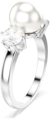 Swarovski Bague cocktail Matrix, Perle de cristal, Taille ronde, Blanche, Métal rhodié