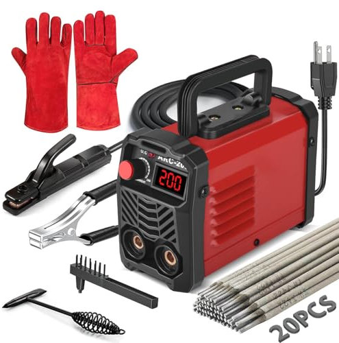 Hpoouo 200Amp 20PCS Rods Stick Welder, Super MINI Portable Welding Machine, IGBT Inverter Welder Machine 110V with Hot Start Arc Force Anti-Stick, for 1/16-1/8 Rod ARC Welder, 2 Chip Hammers (Red)