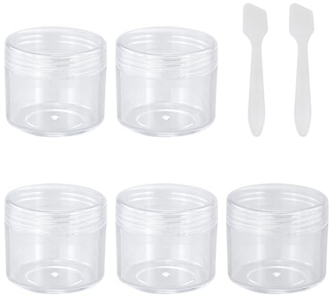 5 st tomma provkrukor, tomma kosmetiska burkar i plast, mini kosmetiska behållare, klar plast rese kosmetiska burkar, små provbehållare, för ansiktskrämer, prov, smink (20 ml)