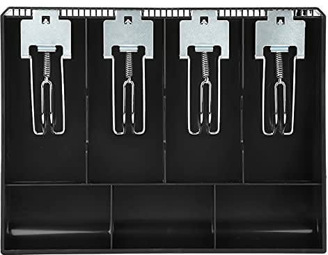 Geldkassette, Kassenschubladen-Einsatz, Kassenschubladen-Federklammern, Kassenschubladen-Register-Einsatztablett, Ersatz-Kassierer-Vier-Box mit Metallclip (Schwarz)