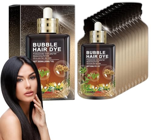 Tinte Para El Cabello De Plantas De Burbujas, Tinte Para El Cabello De Plantas Naturales, Champú De Tinte Botánico Para El Cabello, Temporal Tinte Para El Cabello, 30ml*10pcs (Negro Natural)