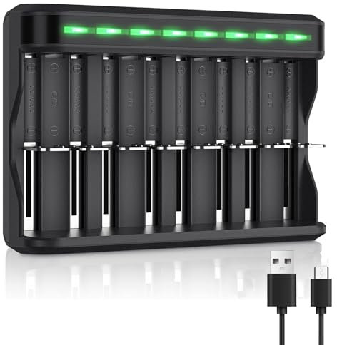 BONAI Caricabatterie Universale Pile Ricaricabili AAA AA C D, USB Carica Rapida LED Display Caricatore con 8 Slot Indipendente Caricabatterie per Batterie Rechargeable Ni-MH Ni-CD