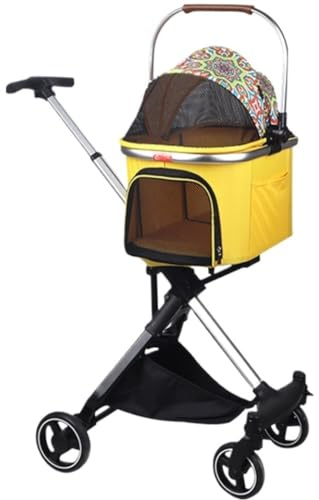Hundvagn Kattvagn Hopfällbar Katter Hundar Husdjursvagn För Medium Small Size Hundar Kattvagn Avtagbar Bärkorg För Valp Husdjursvagn(Yellow)