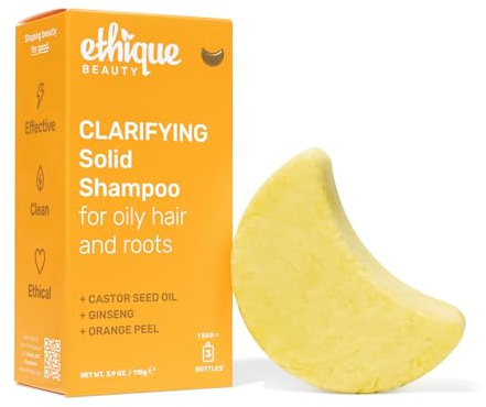 Ethique Clarifying Shampoo Bar for oily hair with Castor Oil - Plastic-Free, Vegan, Cruelty-Free, 3.88 oz - Formerly St. Clements