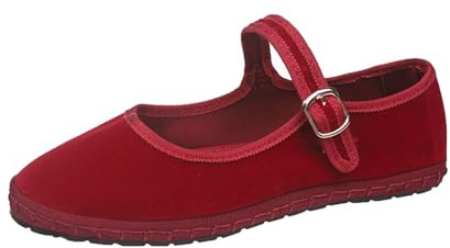 Velluto Mary Janes Donne Rosso Ballerine Autunno 2024 Y2k Scarpe Borgogna Scarpe Ballerine Suede Mary Jane Flats, Rosso, 38.5 EU