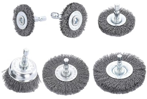 6Pcs Drill Wire Brush Set Heavy Duty Wire Brush Wheel for Drill 1/4inch Hexagon Shank Wire Brush Drill Attachments Steel