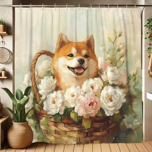 Floral Shower Curtain, Watercolor Blush Peach and Beige Rose Shower Curtain for Bathroom Decor, Spring Summer Modern Aesthetic White Waterproof Fabric Shower Curtain Set with Hooks 72x72 Inch