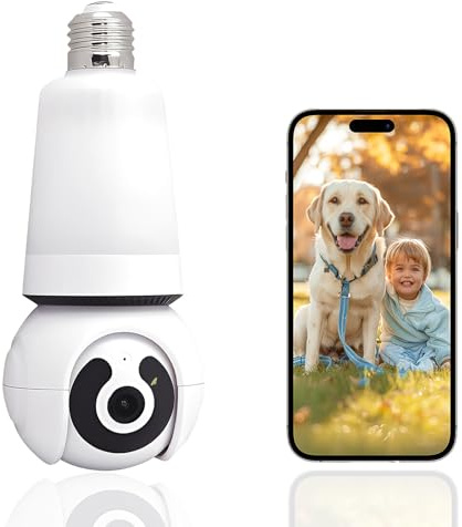 NWpangu Telecamera di sorveglianza WiFi interna/esterna 360° 2K Visione Notturna Colore WiFi Telecamere di Sorveglianza con portalampada E27, notifiche in tempo reale, sirena e allarme luminoso.