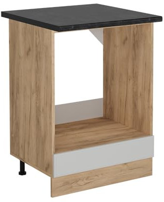 Vicco Herdumbauschrank R-Line, Herdschrank, Weiß Landhaus, 60 cm, AP Anthrazit