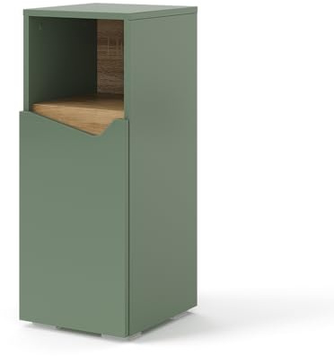 Vicco Midischrank Marelle, Grün/Artisan, 30 x 74.5 cm | mit Tür und offenem Fach, zur Aufbewahrung von Badutensilien und Handtüchern