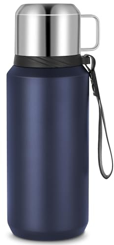 Edelstahl Thermosflasche mit Becher - 800ml Thermoskanne Doppelwandige Isolierkanne - Auslaufsicher und BPA-frei Thermos für Hält Getränke Heiß & Kalt - Blau