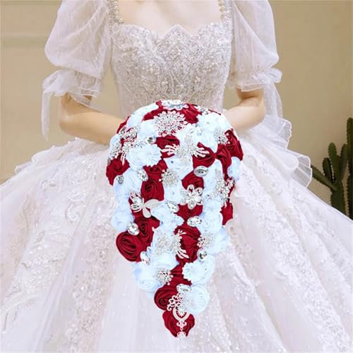 Bouquet da sposa con diamanti di seta, fatto a mano, per damigella d'onore, matrimonio, bouquet artificiale fatto a mano