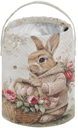 Garntasche im Vintage-Stil mit Kaninchen, Blumen, Osterkörbe, Häkeltasche, Organizer, tragbare Stricktasche, Garnaufbewahrung, Organizer für Häkeln, Stricken, Zubehör und Zubehör