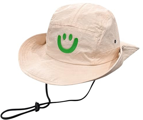 Okdance Baby solhatt, leende ansikte UV-skydd småbarn solhatt, vikbar hinkhatt justerbar hakrem sommarhattar för baby flickor pojkar, BEIgE, one size
