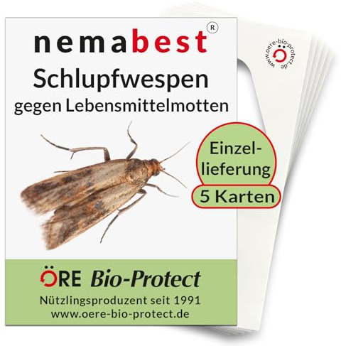 nemabest® Schlupfwespen gegen Lebensmittelmotten - 5 Karten à 1 Lieferung zur effektiven Bekämpfung - biologische Alternative zur Mottenfalle oder Pheromonfalle