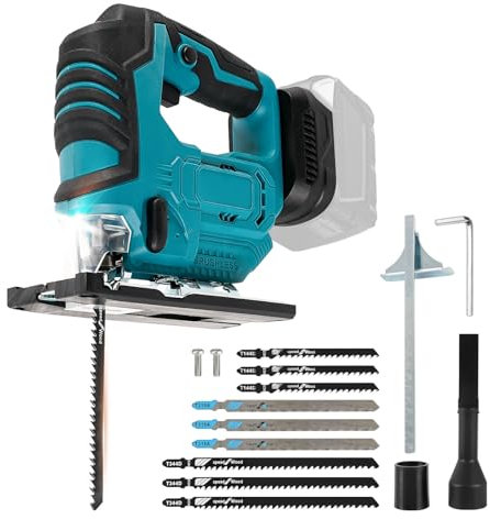 TALOEYH - Sierra de calar para batería Makita de 18-21 V, sierra de calar eléctrica sin escobillas, corte de chaflán de -45° a 45°, longitud de carrera de 19 mm, sierra de calar inalámbrica de 500 W