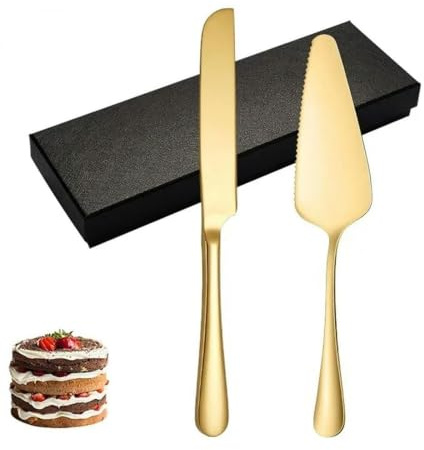 TAMTAK Lot de 2 ou 4 Couteaux à gâteau en Acier Inoxydable Pelle Couteau à Pain doré Outils de découpe de gâteaux Pizza Fromage Steak Pelle ustensiles de Cuisson
