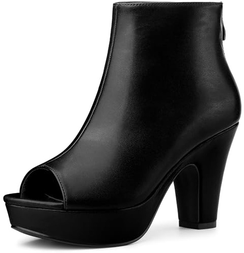 Allegra K Peep Toe Ankle Boots for Women Back Zip Chunky Heel Platform Boot