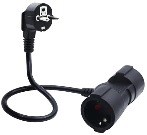 LANMINGLEL Kurz Schuko Doppelstecker Kabel, 2 auf 1 Kurz Schuko Verlängerungskabel, Verlängerungskabel Outdoor mit Schuko Stecker, 3x1,5 mm², 16A, 250V, IP44 Für Zuhause T (Schwarz-90 Grad, 0.5)