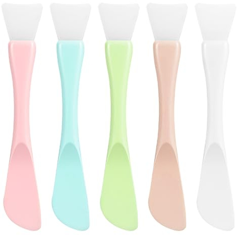 Guduling 5 Pcs Silicone Facial Mask Applicator,Face Mask Brush Applicator,Reusable Double-End Face Masks Brush Washable Beauty Spatula Tools for Clay, Cream, Gel, And Mud Facial Masks