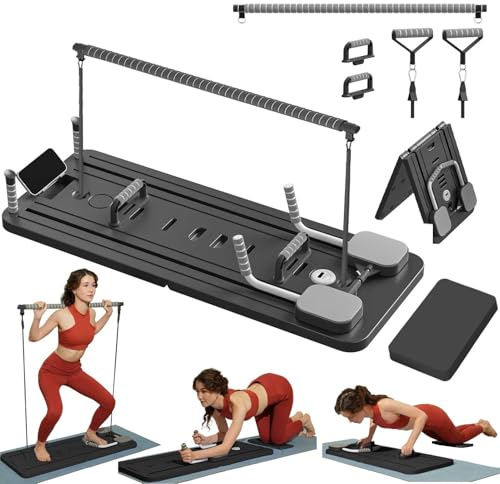 ExeractFit Mini Pilates Reformer Kit con Barra de Pilate y Bandas de Resistencia, Pilates Board en Casa Tabla Pilate Multifuncional Equipo de Entrenamiento(Negro)