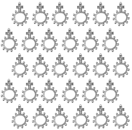 Oxxggkao Religiöses Finger Rosenkranz Set mit 30 Kruzifix Gebetsringen für Taufen, Geschenk für Gäste, christliche Babypartys, Finger Rosenkranz Ringe