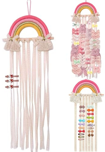 FLZONHUT Porte Pinces à Cheveux Arc en Ciel,Rangement pour Barrettes à Cheveux,Porte-Pinces à Cheveux arc-en-Ciel,Organisateur Cintre pour Bandeaux et Barrettes,Décoration de Chambre de Bébé,25 x 75cm