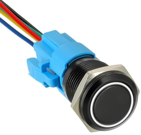 JAMHER 16mm 12V DC interrupteur à bouton poussoir autobloquant 1no1nc interrupteur SPDT avec interrupteur étanche à LED annulaire pour trou de montage de 0,63 avec prise de courant (Blanc)