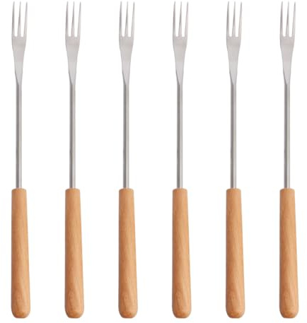 Veemoon Lot de 6 Fourchettes à Fondue en Acier Inoxydable en Bois Fourchettes à Dessert et Fruits Adaptées pour Barbecue Extérieur Pique- et Camping