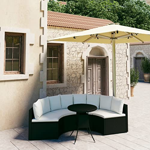 Kaloriko Ensemble de 5 canapés de jardin avec coussins en polyrotin noir, forme éventail, 88 x 66 x 67 cm, pour terrasse, balcon et jardin, robuste et facile d'entretien