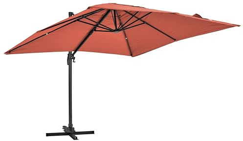 Oviala Parasol déporté inclinable et Rotatif 3 x 3m en Aluminium Terracotta