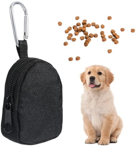 URYVAIW Hundgodisväska, 9 x 7 x 2,5 cm svart, godisväska med karbinhake, vattentätt material, för hundträning och promenader