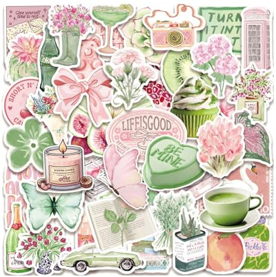 UYRVAPE 50 Stücke Aesthetic Sticker Set, Wasserfeste Vintage Aufkleber für Journal, Scrapbooking, Fotoalbum, Laptop, Aesthetic Deko Sticker für Erwachsene