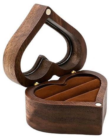 Herzförmige Ringbox Holz Ringschatulle, Ringschatulle, mit Transparentem Sichtfenster, Schwarze Ringetui Samt, Ringschatulle, Ringbox Zwei Ringe, für Vorschlag Hochzeit Verlobung, Heiratsantrag