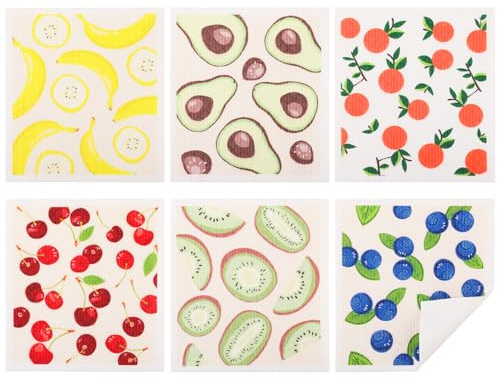 Hianjoo Swedish Dishcloths 6 Pack, Reusable Kitchen Towels Absorbent Quick Dry No Odor Non-Scratch Washable Soft Cleaning Towel for Dishes Counters Glass Mirrors & Home Cleaning