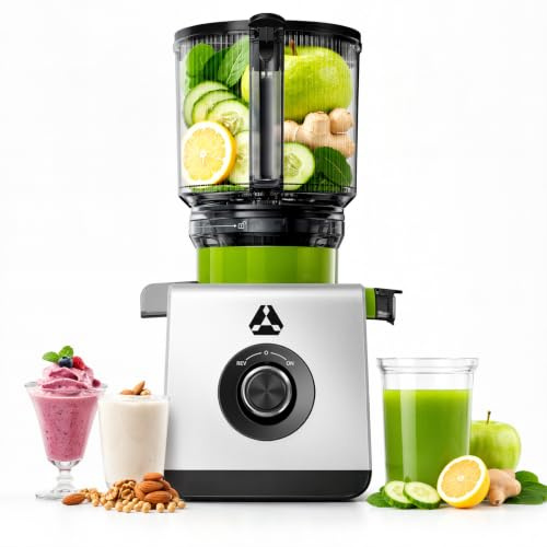AAOBOSI 3-in-1 Slow Cold Press Juicer, 165mm Wide Chute, Easy Clean | Slow Juicer for Faster Juicing. Rinse in Seconds. Dry Pulp High Yield. Whisper-Quiet. Whole Fruits No Prep. Family Size