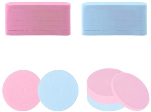 24 stycken sminksvamp, ansiktssvamp, återanvändbar sminkborttagningssvamp, svampar, ansiktsrengöring för ansiktsborttagning (rosa och blå)
