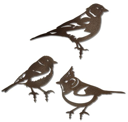 ARTTEC Design 3er Set Vögel/Haubenmeise - Buchfink - Kohlmeise / (Rostdeko)