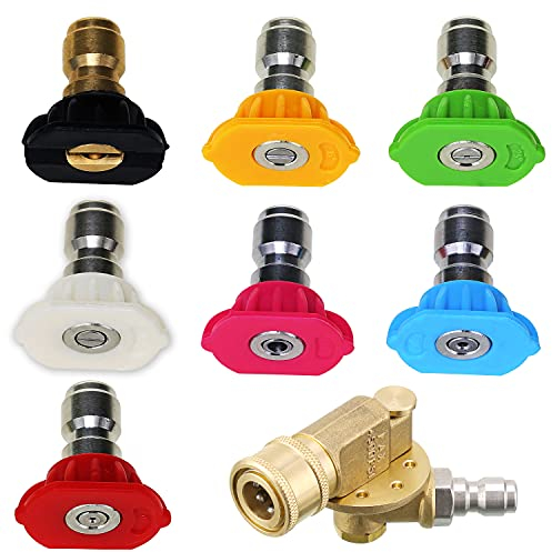 M MINGLE Pressure Washer Accessories Kit, 7 Power Washer Spray Nozzle Tips, Quick Connecting Pivoting Coupler, 1/4 inch, 4500 PSI, 8-Pack