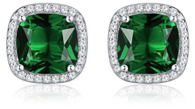 Diamond Treats Pendientes Mujer de Plata de Ley 925 con Piedras Blancas o de Colores y Piedras de Circonita Blanca, Pendientes con Piedras Talladas en Cojín para Mujer