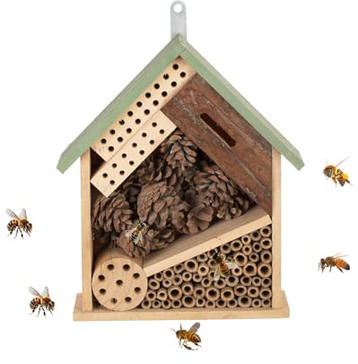 Wooden Multi Habitat Insect House Outdoor Garden Decorative Wooden Insect Hotels for Bee, Butterfly and Beetle Tree of Life Light Green Bee House
